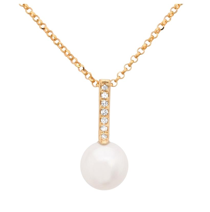 0.02 Ctw Diamond 14k Yellow Gold Pearl Necklace Pendant With 16 Inch Chain