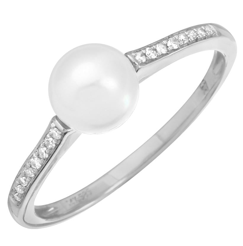 0.04 Ctw Diamond 14k White Gold Pearl Ring