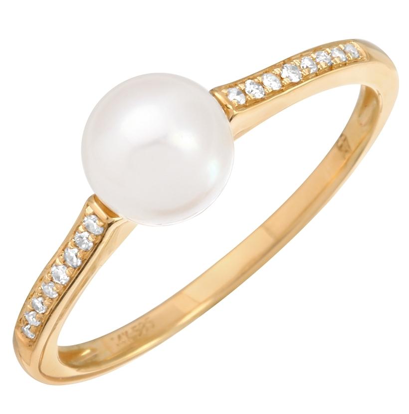 0.04 Ctw Diamond 14k Yellow Gold Pearl Ring