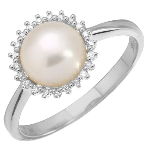 0.06 Ctw Diamond 14k White Gold Pearl Ring