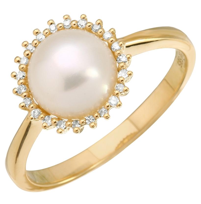 0.06 Ctw Diamond 14k Yellow Gold Pearl Ring