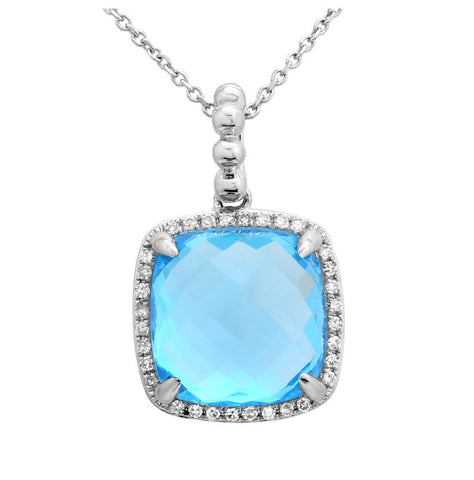 0.09 Ctw Diamond 14k White Gold Topaz Round Shape Womens Gemstone Necklace Pendant With 16 Inch Chain