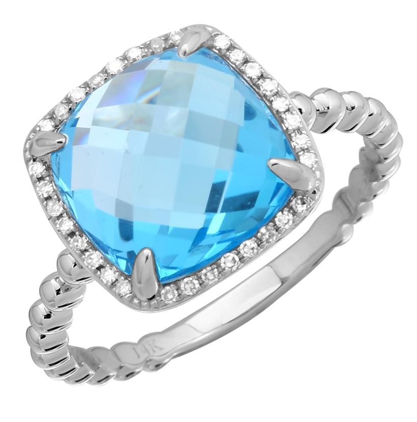 0.09 Ctw Diamond 14k White Gold Topaz Round Shape Womens Gemstone Ring