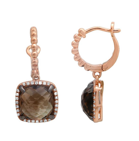 0.17 Ctw Diamond 14k Rose Gold Topaz Round Shape Womens Gemstone Earrings