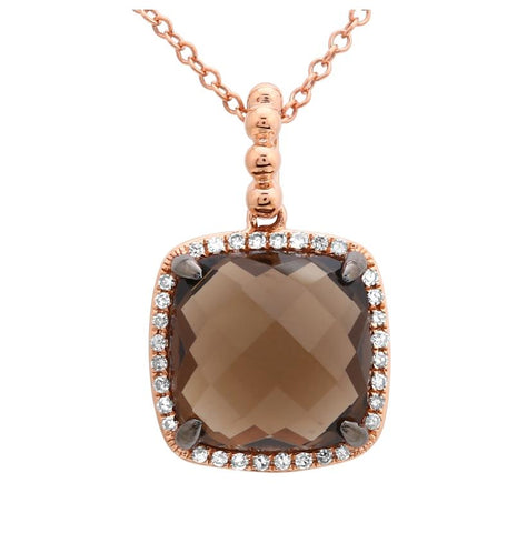 0.1 Ctw Diamond 14k Rose Gold Topaz Round Shape Womens Gemstone Necklace Pendant With 16 Inch Chain