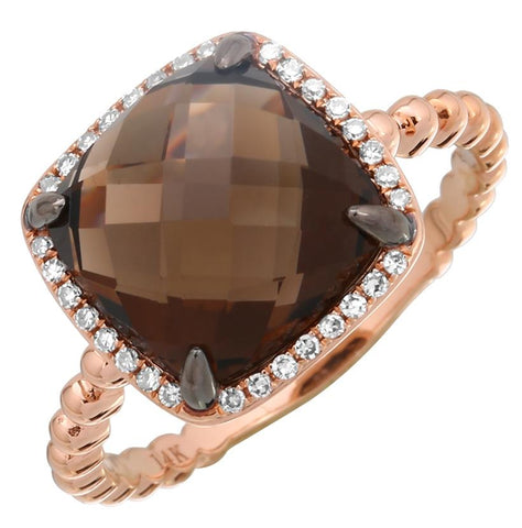 0.1 Ctw Diamond 14k Rose Gold Topaz Round Shape Womens Gemstone Ring