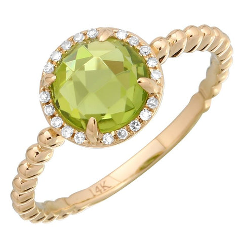 0.06 Ctw Diamond 14k Yellow Gold Peridot Round Shape Womens Gemstone Ring