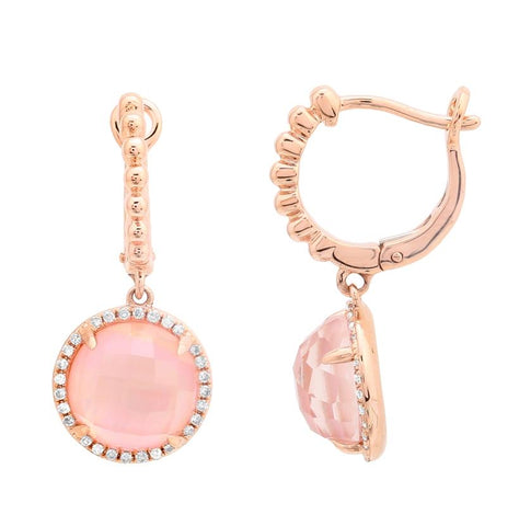 0.17 Ctw Diamond 14k Rose Gold Quartz Round Shape Womens Gemstone Earrings