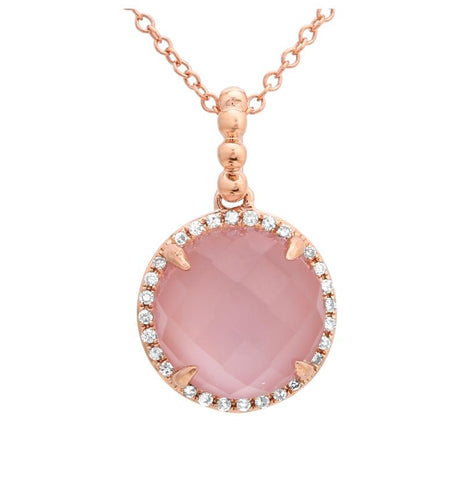 0.09 Ctw Diamond 14k Rose Gold Quartz Round Shape Womens Gemstone Necklace Pendant With 16 Inch Chain