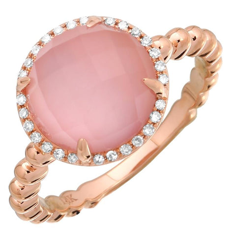 0.08 Ctw Diamond 14k Rose Gold Quartz Round Shape Womens Gemstone Ring