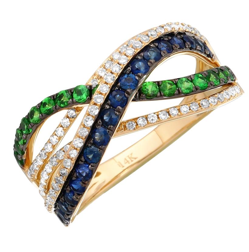 0.24 Ctw Diamond 14k Yellow Gold Sapphire Tsavorite Round Shape Womens Gemstone Ring
