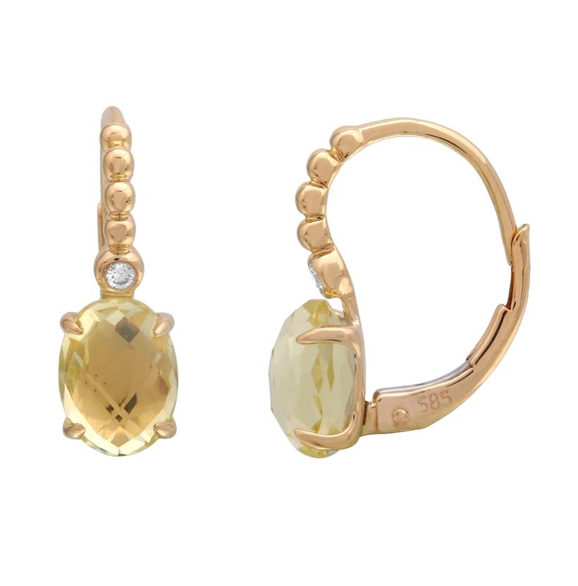 0.03 Ctw Diamond 14k Yellow Gold Quartz Round Shape Womens Gemstone Earrings