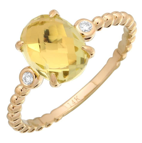 0.04 Ctw Diamond 14k Yellow Gold Quartz Round Shape Womens Gemstone Ring