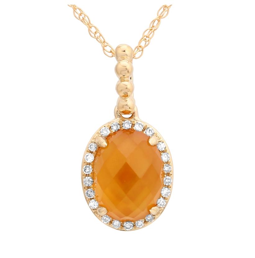 0.07 Ctw Diamond 14k Yellow Gold Citrine Round Shape Womens Gemstone Necklace Pendant With 16 Inch Chain