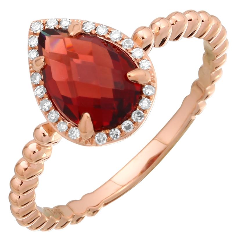 0.07 Ctw Diamond 14k Rose Gold Garnet Round Shape Womens Gemstone Ring