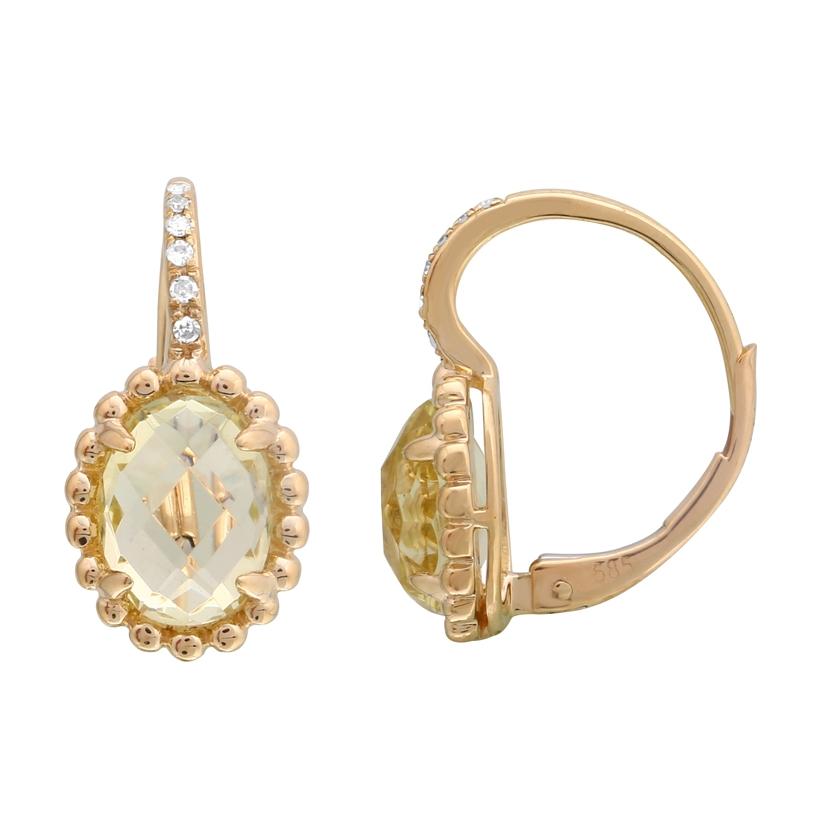 0.05 Ctw Diamond 14k Yellow Gold Quartz Round Shape Womens Gemstone Earrings