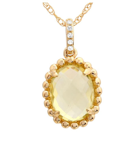 0.02 Ctw Diamond 14k Yellow Gold Quartz Round Shape Womens Gemstone Necklace Pendant With 16 Inch Chain