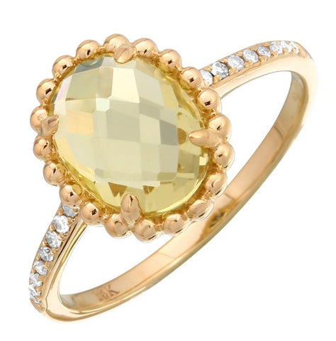 0.06 Ctw Diamond 14k Yellow Gold Quartz Round Shape Womens Gemstone Ring