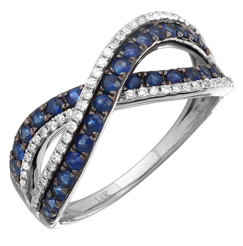 0.16 Ctw Diamond 14k White Gold Sapphire Round Shape Womens Gemstone Ring