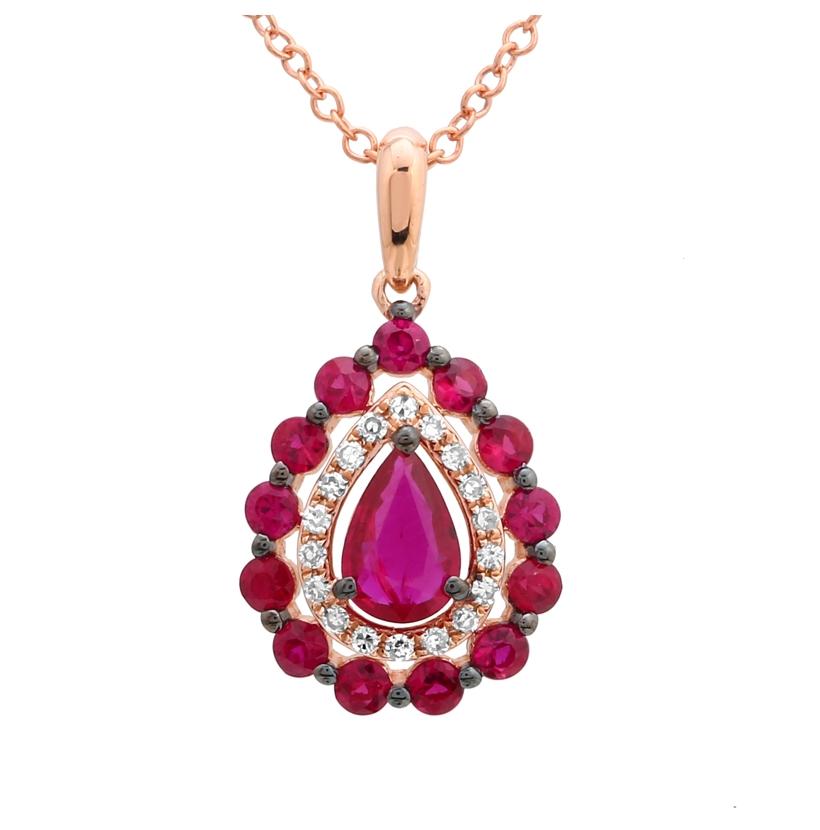 0.07 Ctw Diamond 14k Rose Gold Ruby Round Shape Womens Gemstone Necklace Pendant With 16 Inch Chain