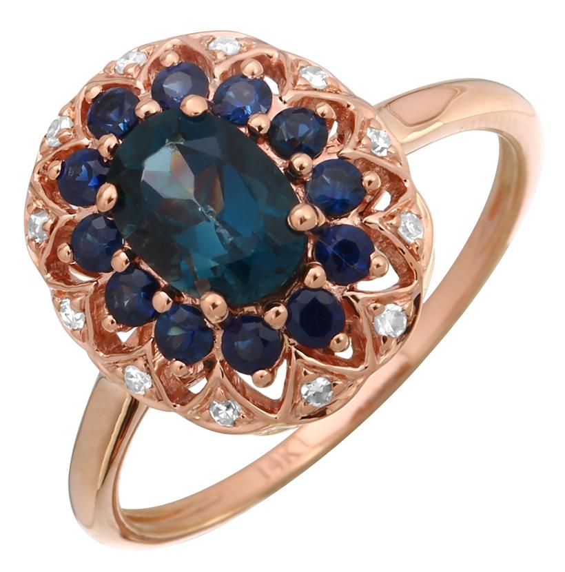 0.07 Ctw Diamond 14k Rose Gold Topaz Sapphire Round Shape Womens Gemstone Ring