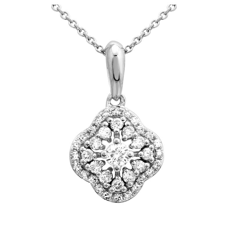 0.26 Ctw Diamond 14k White Gold Round Shape Womens Diamond Necklace Pendant With 16 Inch Chain