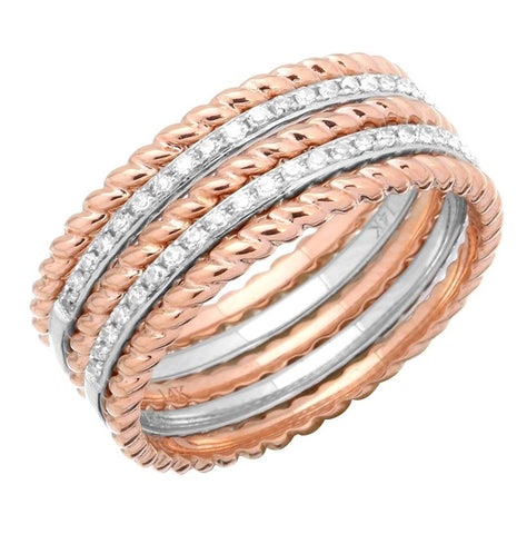0.21 Ctw Diamond 14k Two Tone Gold Round Shape Womens Diamond Ring