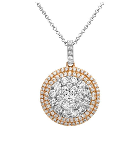 2.13 Ctw Diamond 14k Two Tone Gold Round Shape Womens Diamond Necklace Pendant With 16 Inch Chain