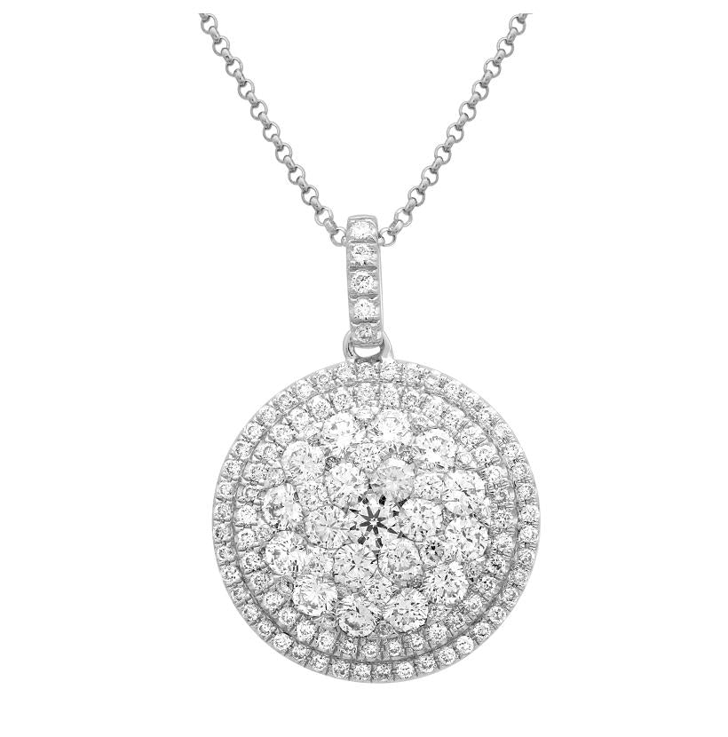 2.14 Ctw Diamond 14k White Gold Round Shape Womens Diamond Necklace Pendant With 16 Inch Chain