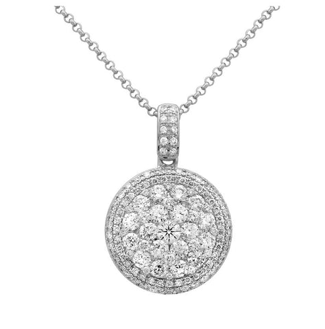 1.49 Ctw Diamond 14k White Gold Round Shape Womens Diamond Necklace Pendant With 16 Inch Chain