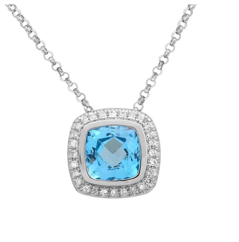 0.07 Ctw Diamond 14k White Gold Topaz Round Shape Womens Gemstone Necklace Pendant With 16 Inch Chain