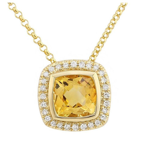 0.07 Ctw Diamond 14k Yellow Gold Citrine Round Shape Womens Gemstone Necklace Pendant With 16 Inch Chain