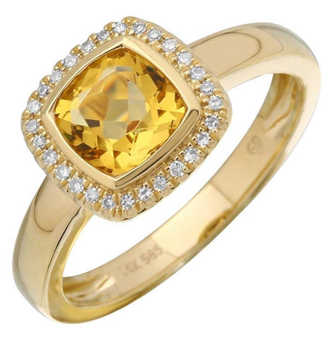 0.07 Ctw Diamond 14k Yellow Gold Citrine Round Shape Womens Gemstone Ring