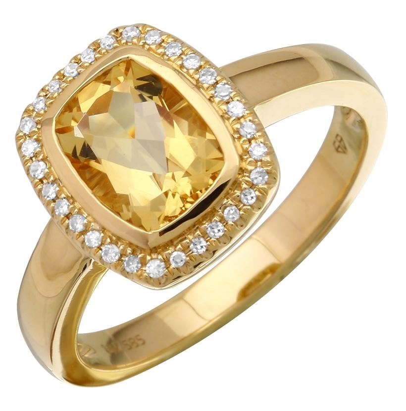 0.08 Ctw Diamond 14k Yellow Gold Citrine Round Shape Womens Gemstone Ring