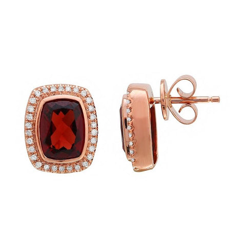 0.16 Ctw Diamond 14k Rose Gold Garnet Round Shape Womens Gemstone Earrings