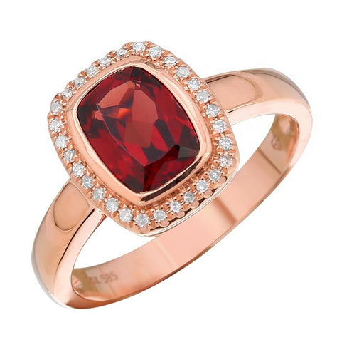 0.08 Ctw Diamond 14k Rose Gold Garnet Round Shape Womens Gemstone Ring