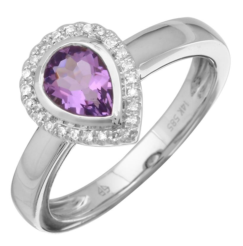 0.06 Ctw Diamond 14k White Gold Amethyst Round Shape Womens Gemstone Ring