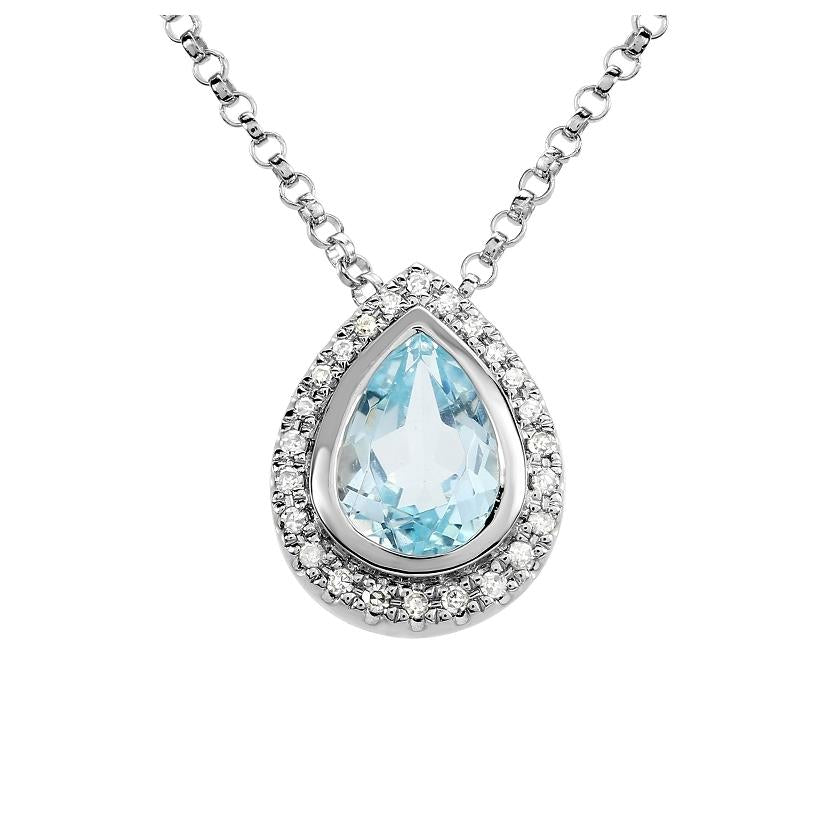 0.06 Ctw Diamond 14k White Gold Topaz Round Shape Womens Gemstone Necklace Pendant With 16 Inch Chain