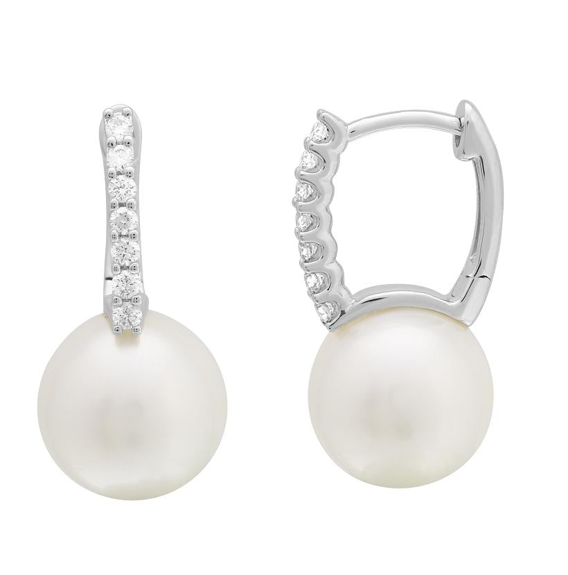 0.17 Ctw Diamond 14k White Gold Pearl Earrings