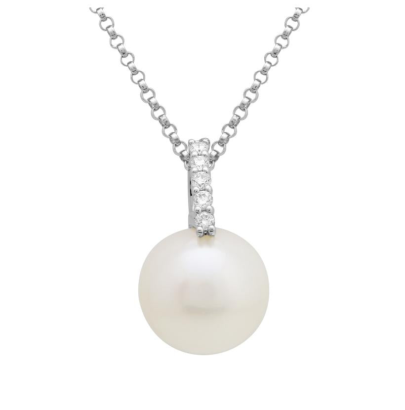 0.06 Ctw Diamond 14k White Gold Pearl Necklace Pendant With 16 Inch Chain