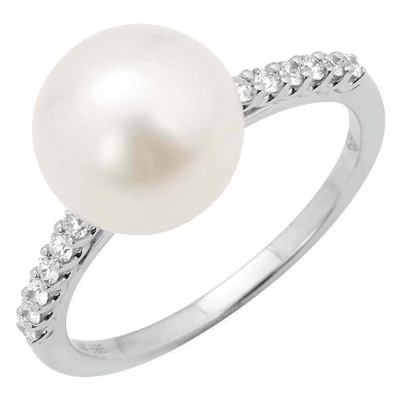 0.14 Ctw Diamond 14k White Gold Pearl Ring