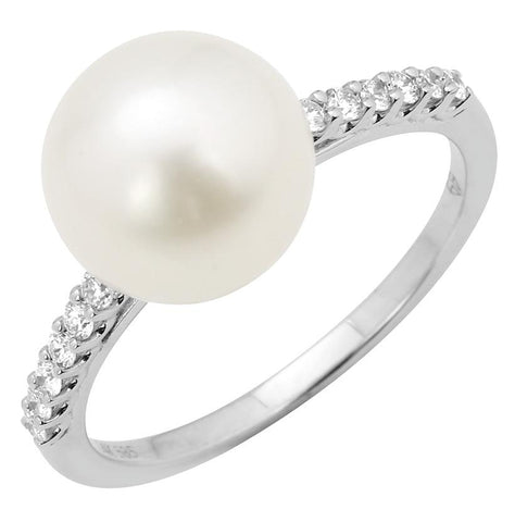 0.14 Ctw Diamond 14k White Gold Pearl Ring