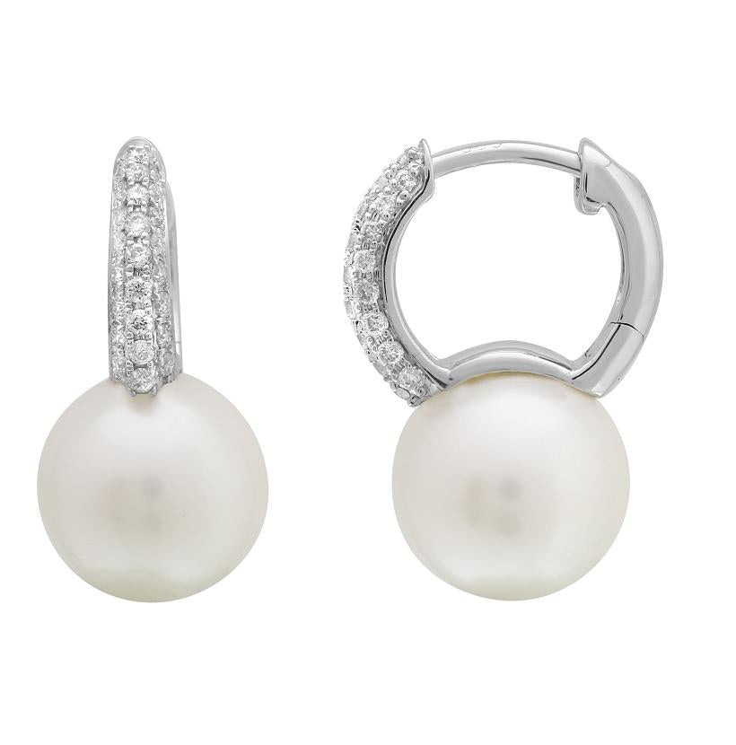 0.27 Ctw Diamond 14k White Gold Pearl Earrings