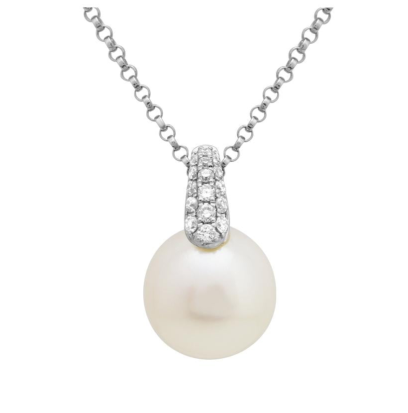 0.09 Ctw Diamond 14k White Gold Pearl Necklace Pendant With 16 Inch Chain