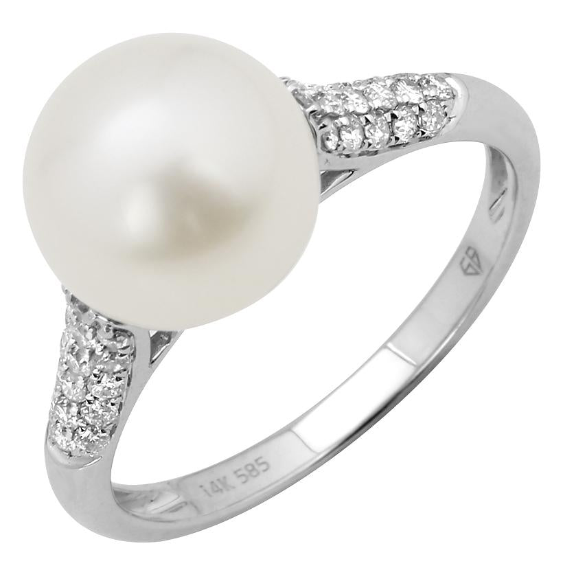 0.26 Ctw Diamond 14k White Gold Pearl Ring