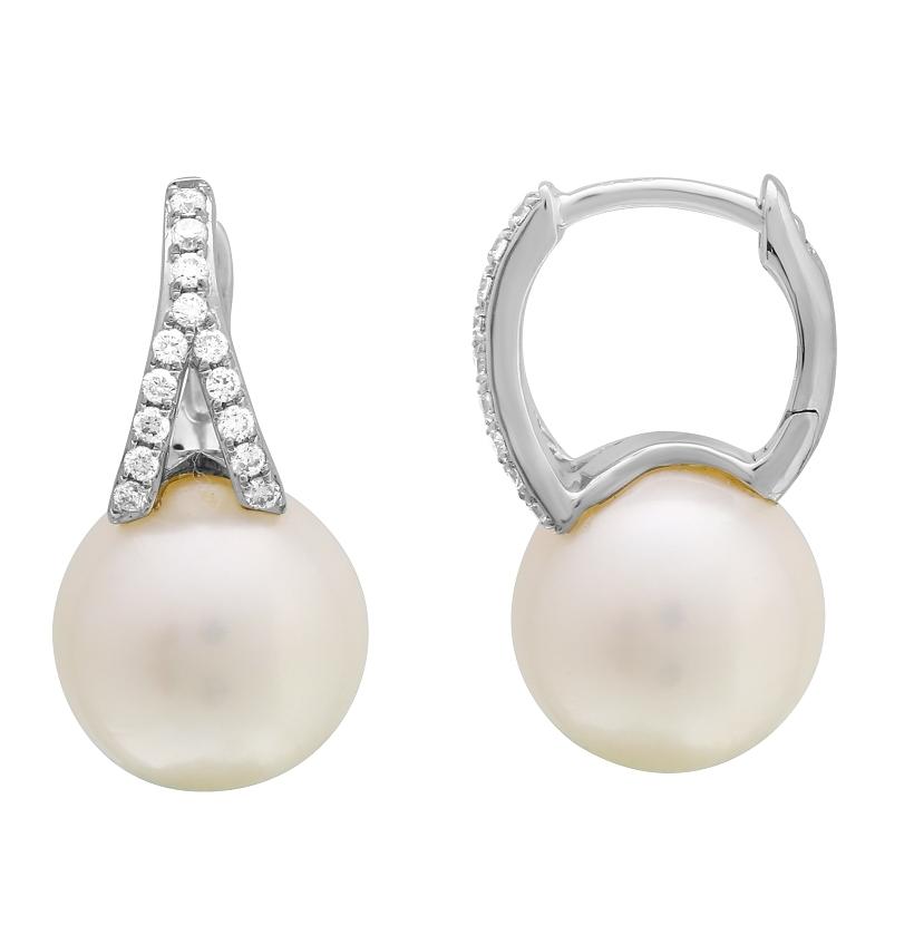 0.18 Ctw Diamond 14k White Gold Pearl Earrings