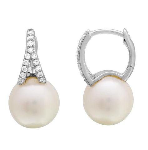 0.18 Ctw Diamond 14k White Gold Pearl Earrings