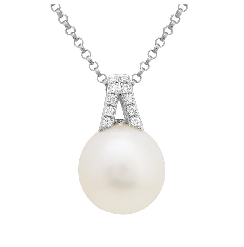 0.07 Ctw Diamond 14k White Gold Pearl Necklace Pendant With 16 Inch Chain