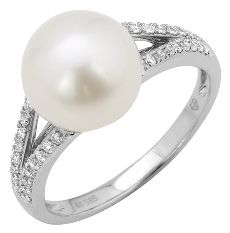 0.2 Ctw Diamond 14k White Gold Pearl Ring