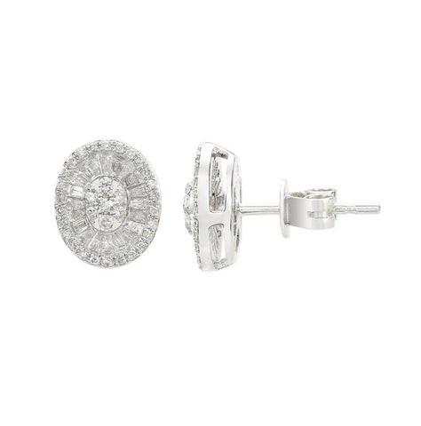 0.56 Ctw Diamond 14k White Gold Tap Baguette Round Shape Womens Diamond Earrings